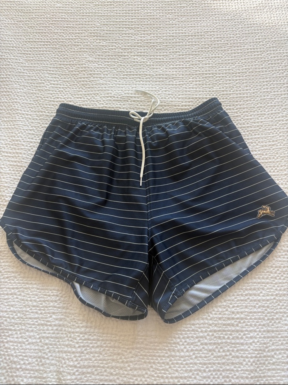 Tracksmith Navy and White Pinstripe Women's Athletic Shorts